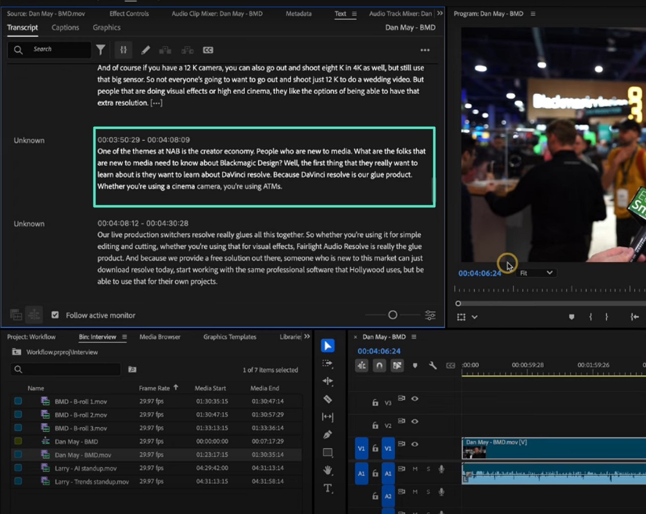 preview transcribed text in premiere