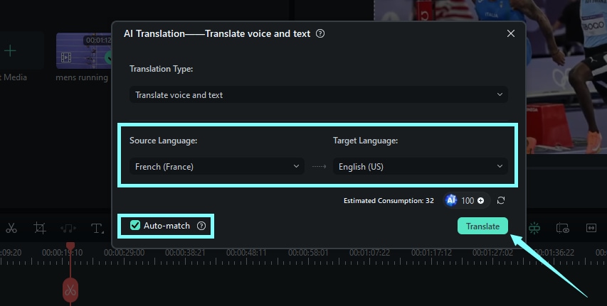 select the source and target language