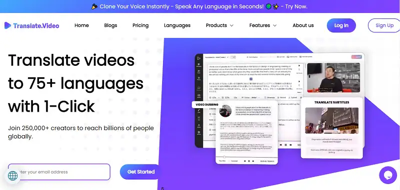 translate.video website interface