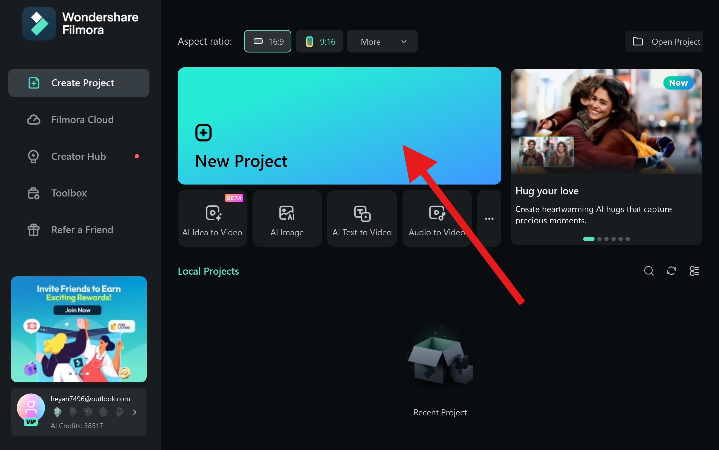 create a new project filmora desktop