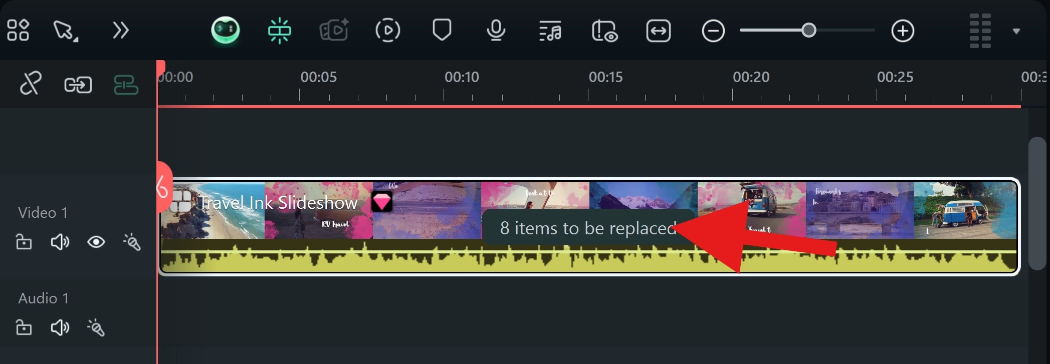 click to begin replacing template clips