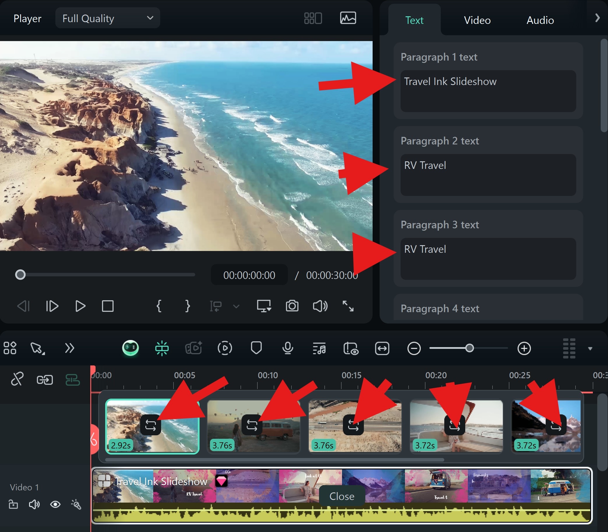 click to replace clips travel template