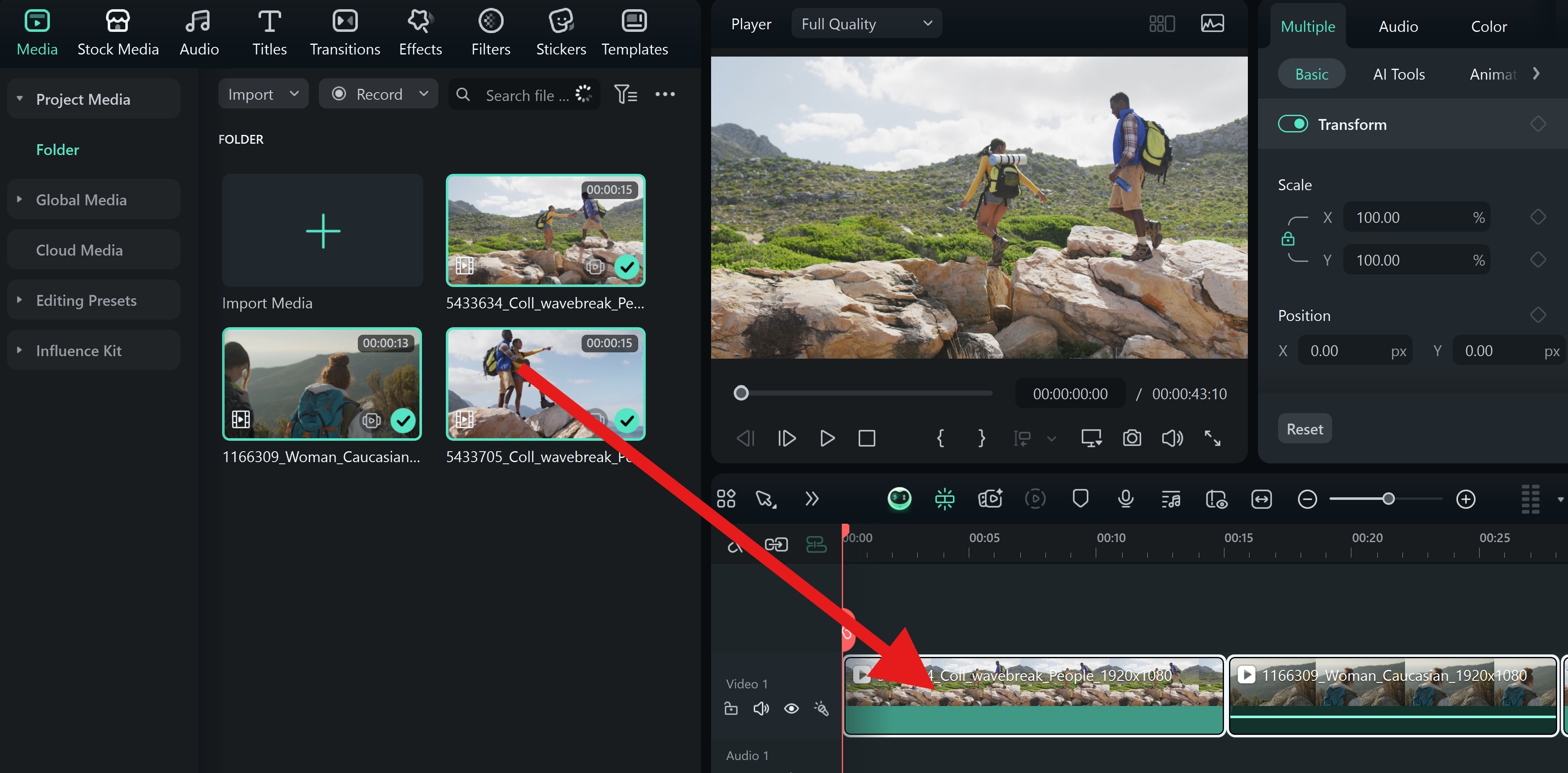 drag travel slideshow clips to timeline