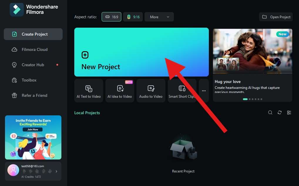 create a new project filmora desktop