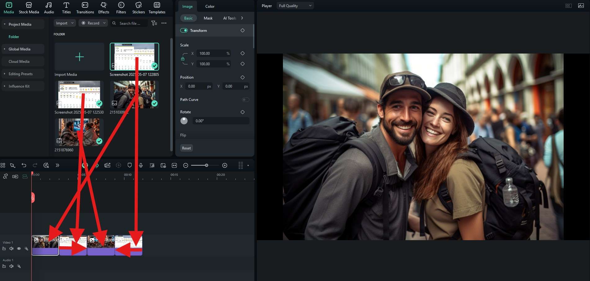 drag and trim images in timeline