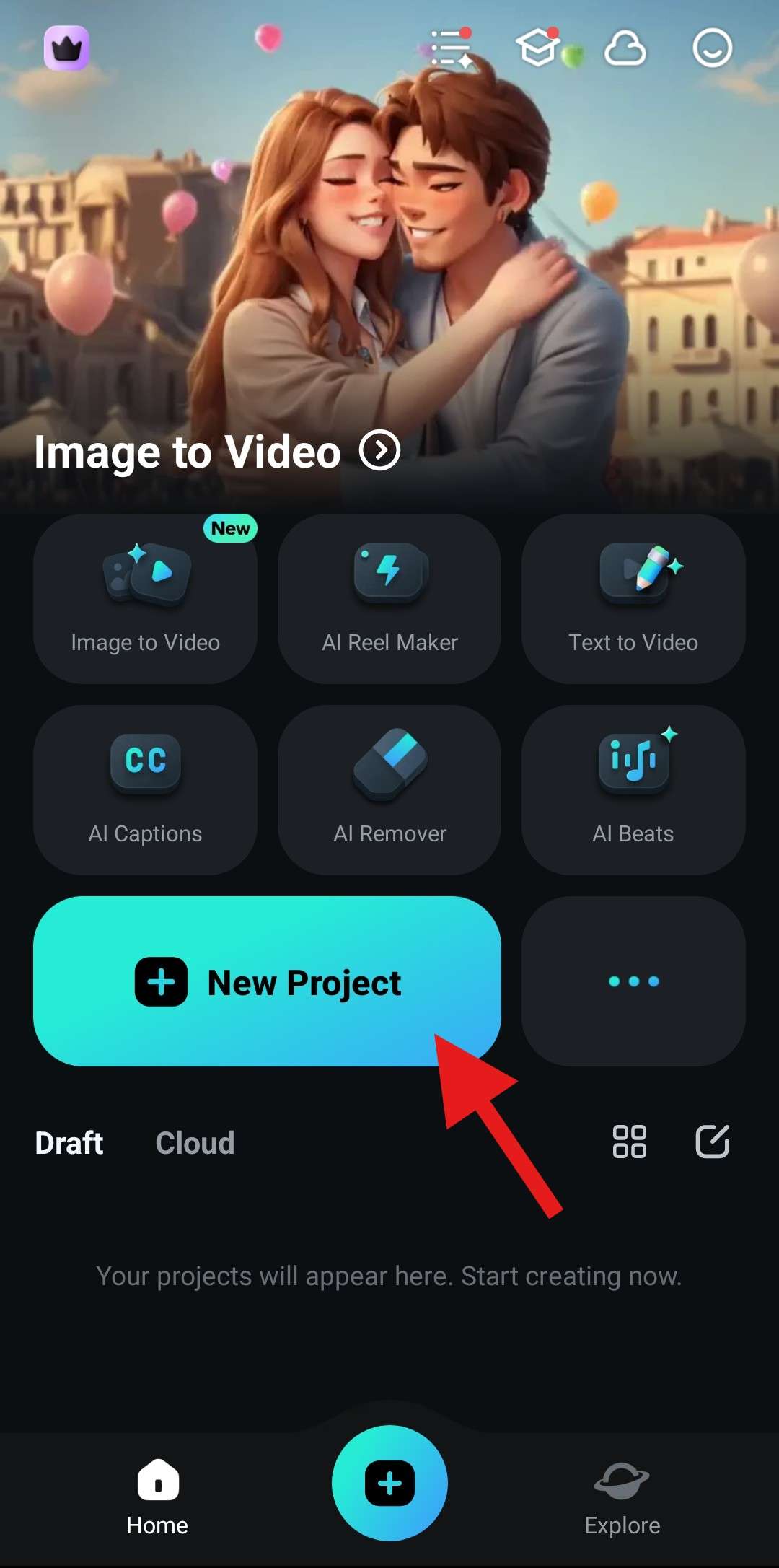 create a new project filmora mobile