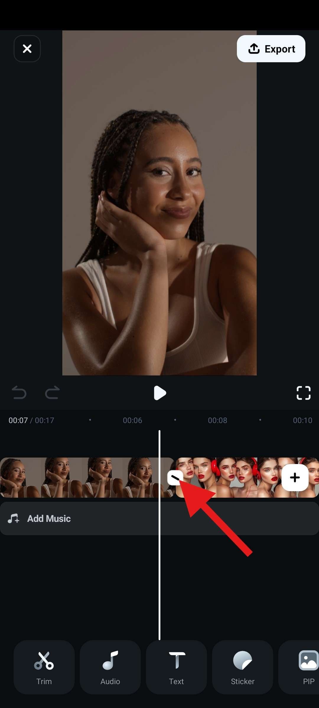 click to add transitions filmora mobile