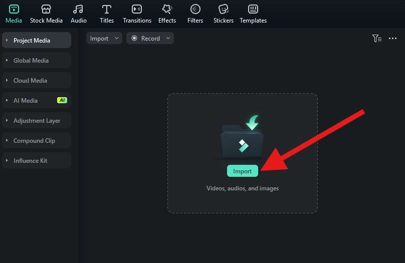 import media files to filmora project