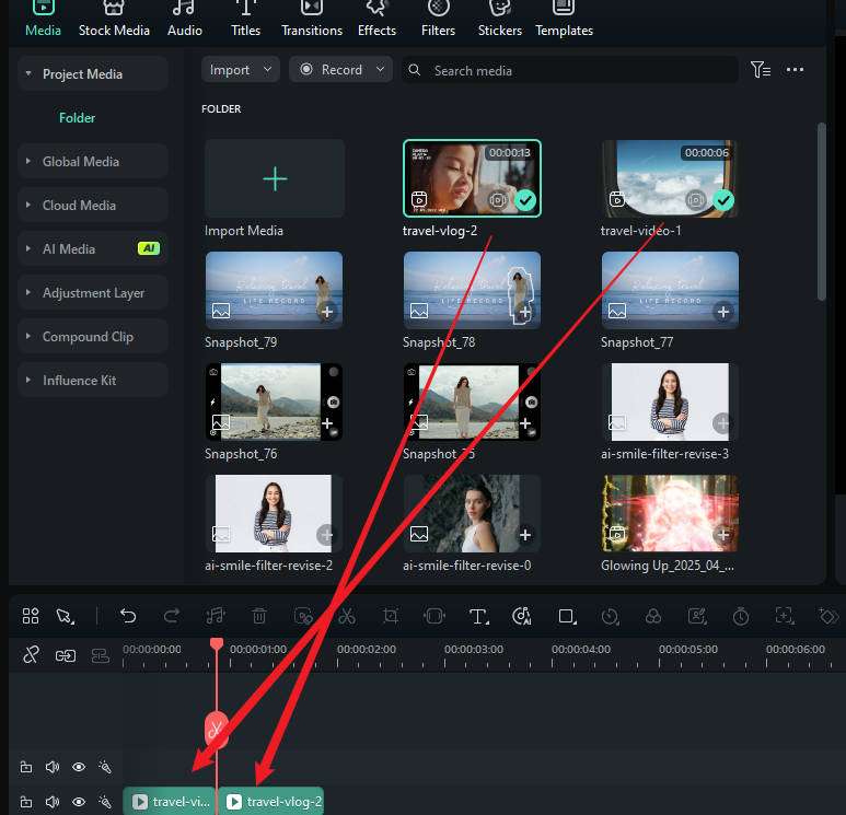 drag files to timeline in filmora