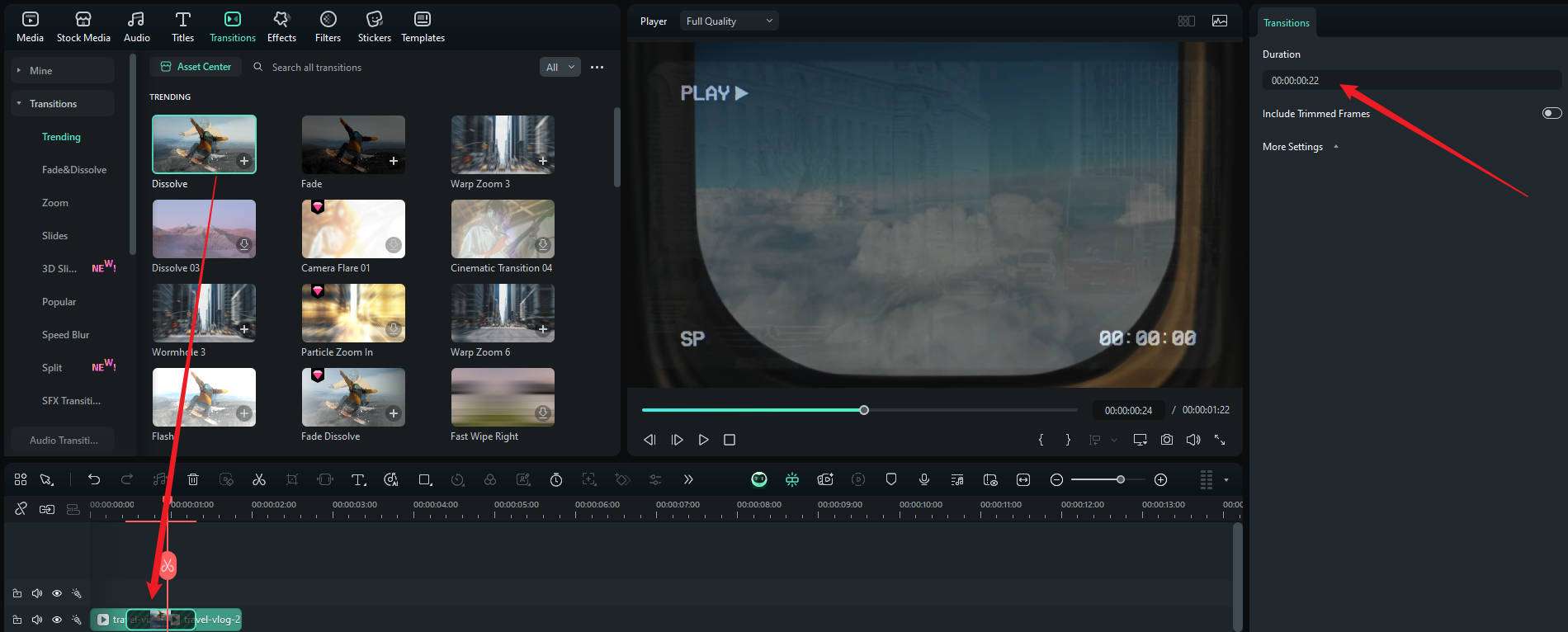 drag transition effect to timeline filmora