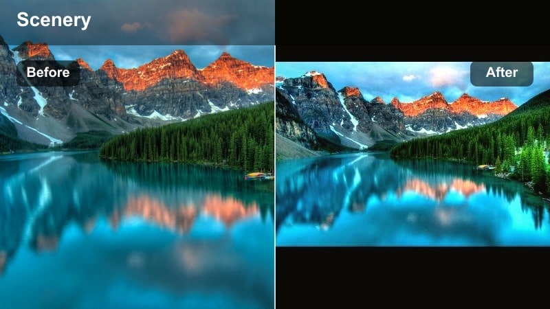 Hiker near turquoise alpine lake with teal and warm color contrast