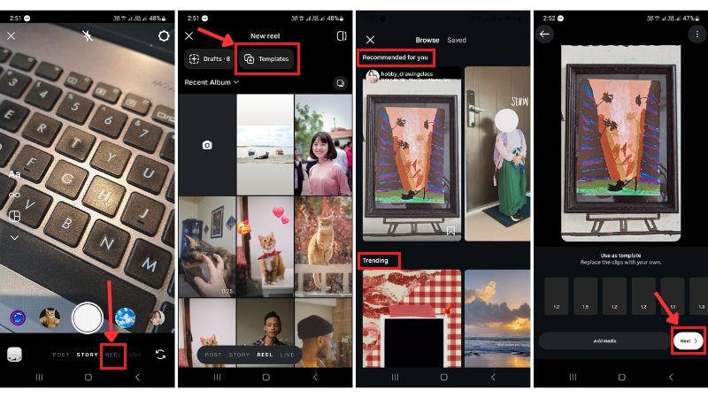 how to find trending reels template