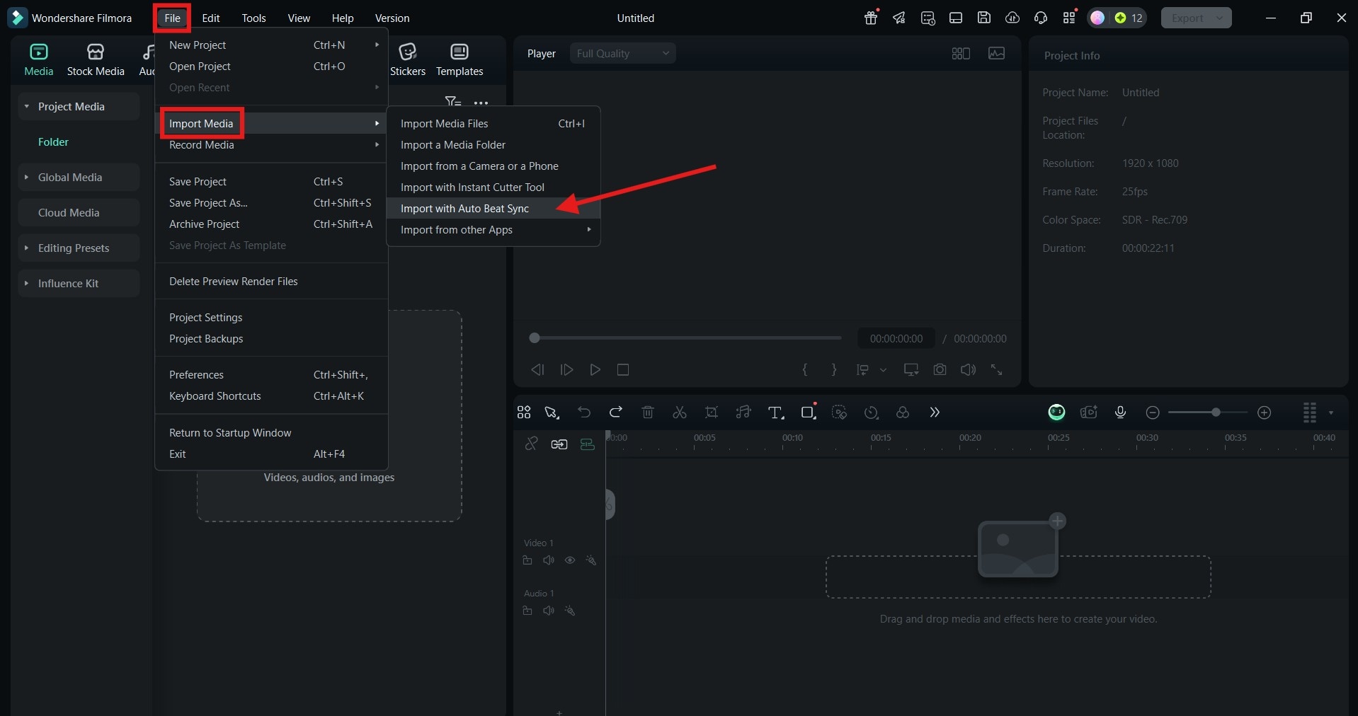 create a new project filmora desktop