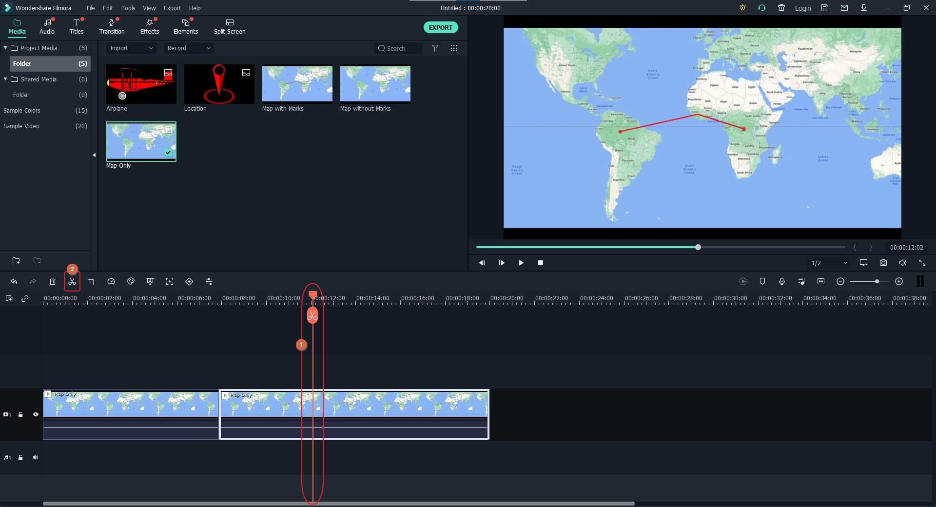 ritaglia la mappa di viaggio animata in Filmora