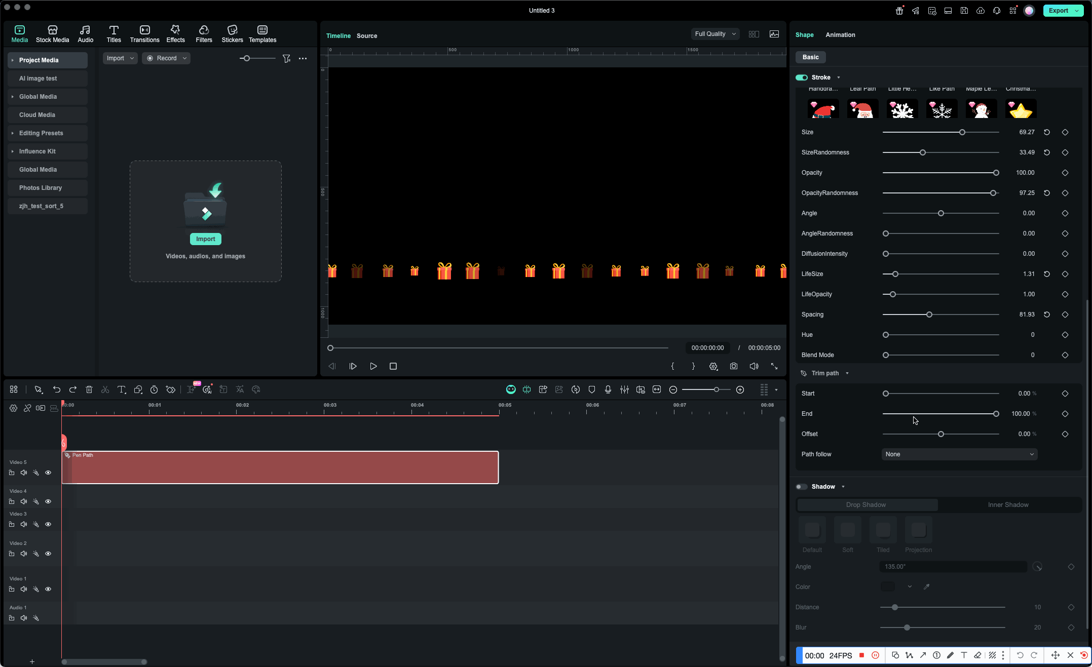 Filmora create line animation gift route growth