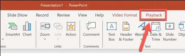 the playback option in powerpoint 