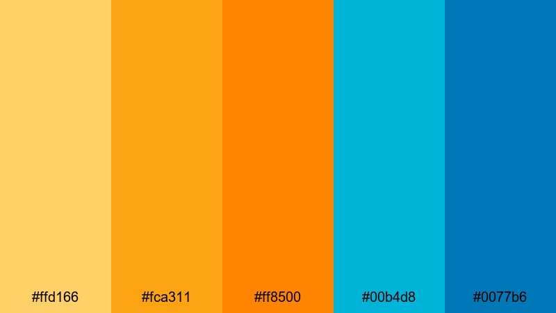 tropic jetstream yellow orange blue color palette with hex codes