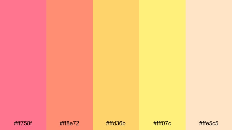 tropical beach poster pink yellow orange color palette with hex codes