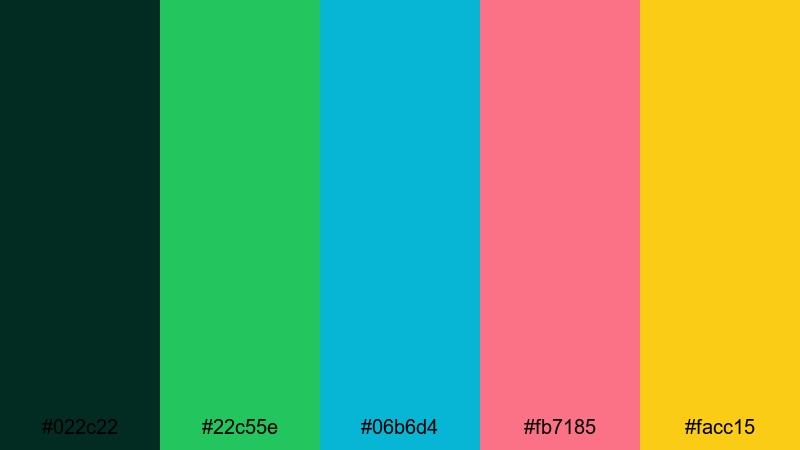 tropical contrast burst contrast color palette with hex codes