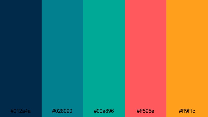 tropical fireworks blue green red color palette with hex codes
