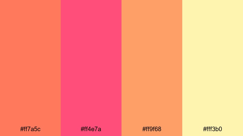 tropical fizz pop orange pink color palette with hex codes