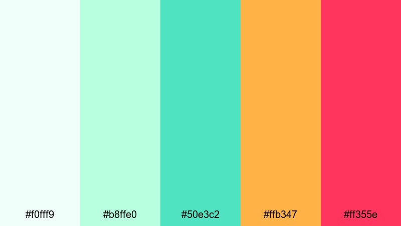 tropical intro burst mint green color palette with hex codes