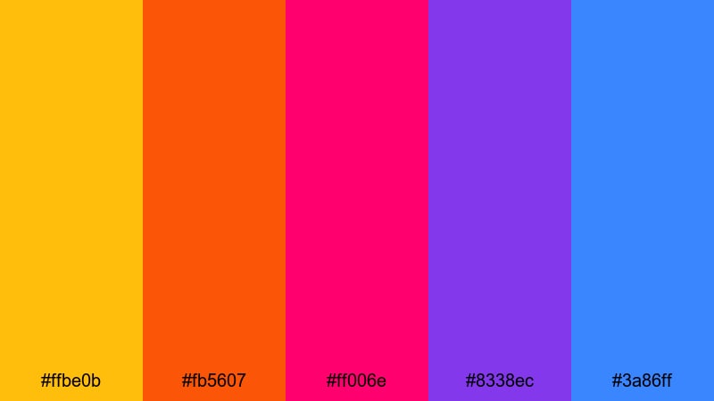 tropical joyride happy color palette with hex codes