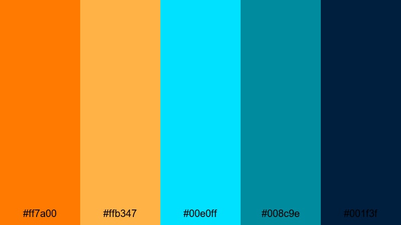 tropical lens flare orange cyan color palette with hex codes