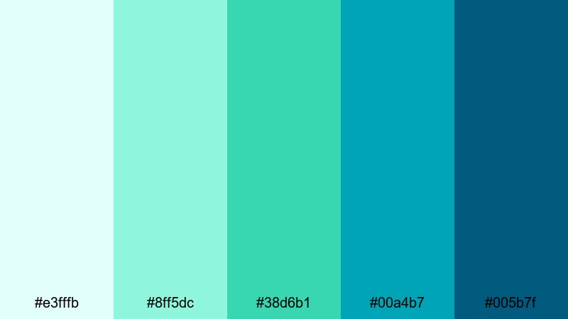 tropical pool splash blue mint green color palette with hex codes