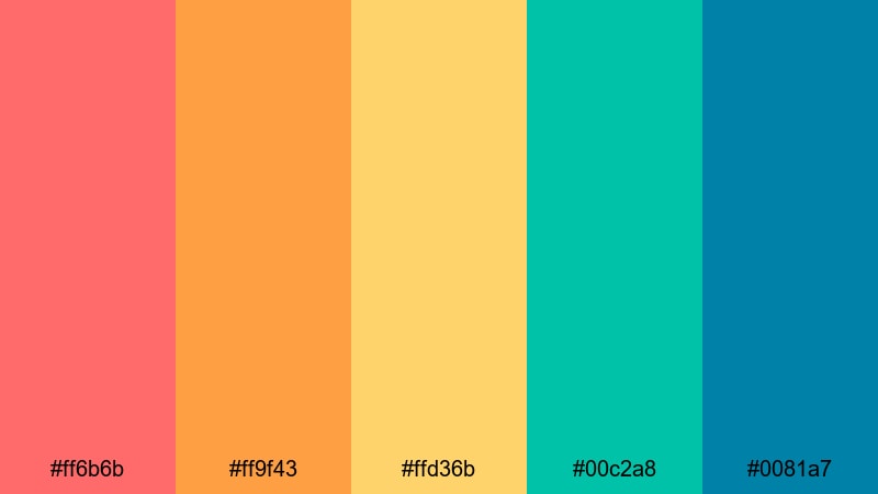 tropical reef glow coral color palette with hex codes