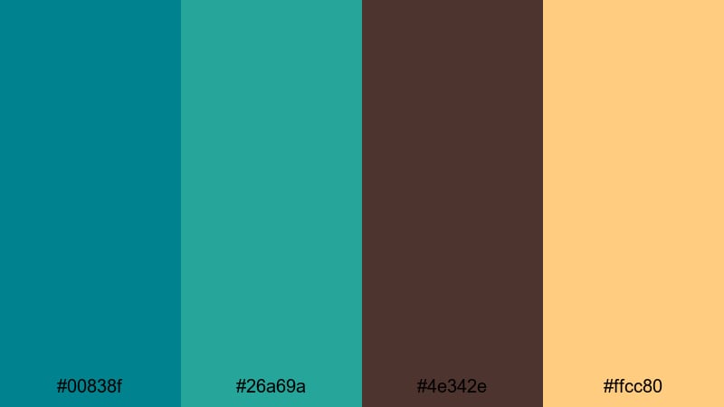 tropical reef hideaway blue green brown color palette with hex codes