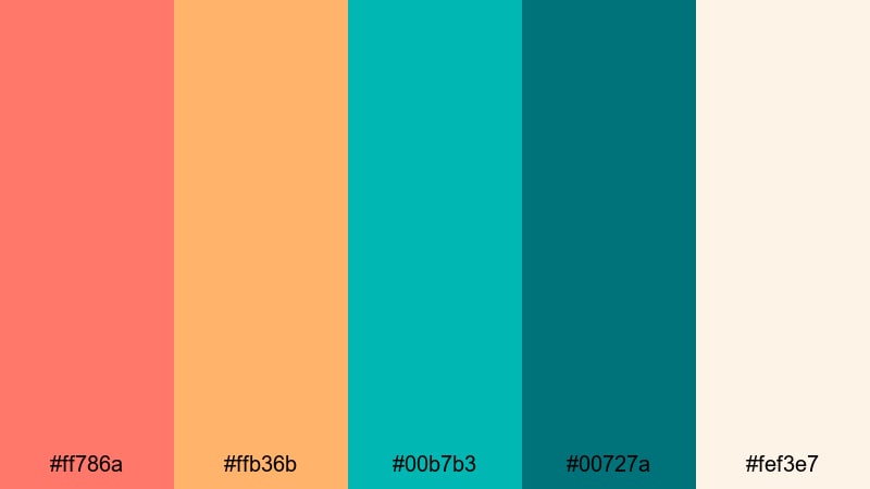 tropical splash frame salmon color palette with hex codes