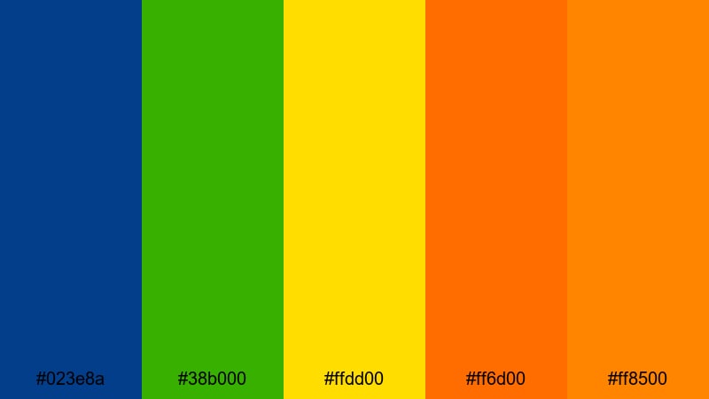 tropical sports hype blue green yellow orange color palette with hex codes