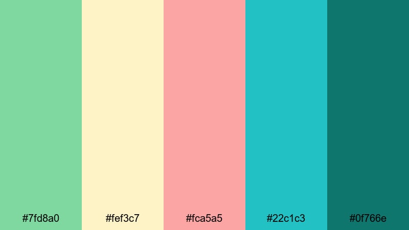 tropical studio bounce pistachio color palette with hex codes