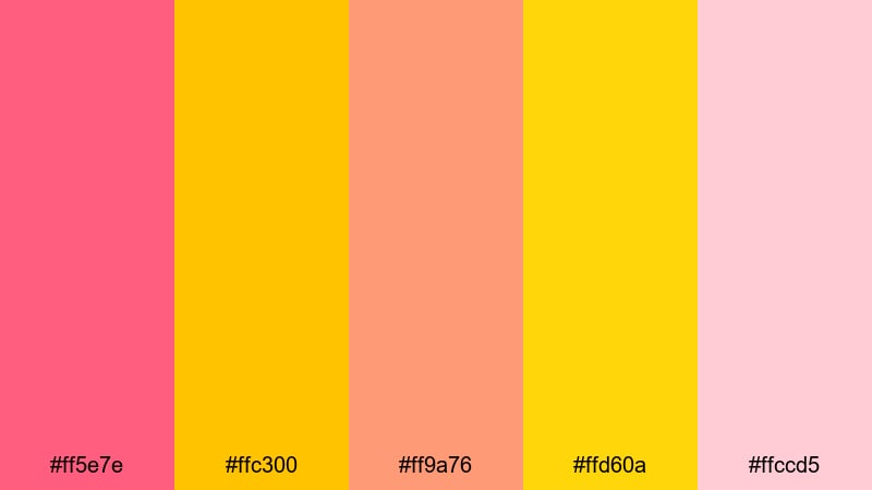 tropical sunset pop yellow pink color palette with hex codes