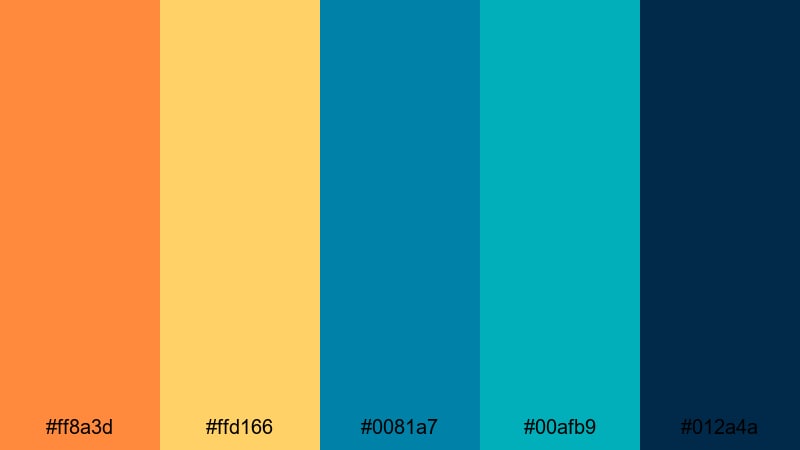 tropical surf energy orange blue color palette with hex codes