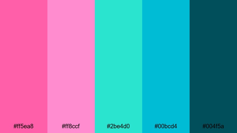 tropical surf pop pink turquoise color palette with hex codes
