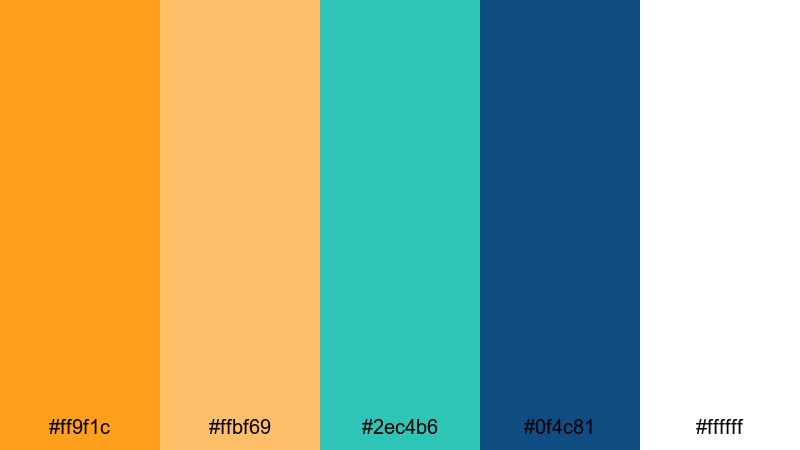tropical surf splash blue green orange color palette with hex codes