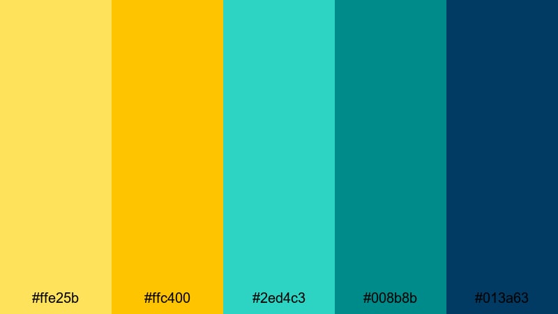 tropical surf splash yellow turquoise color palette with hex codes