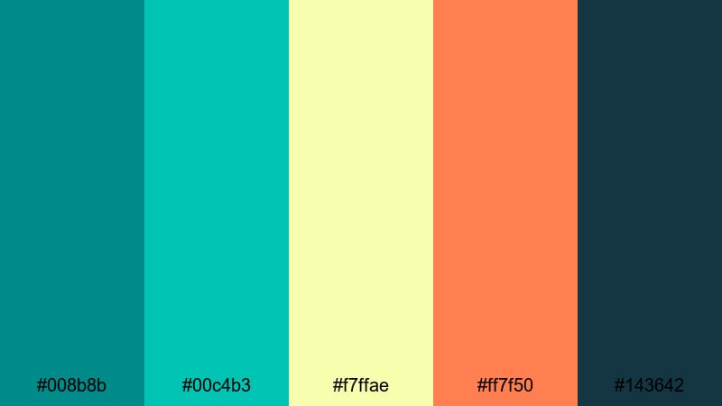 tropical tide rush teal green color palette with hex codes