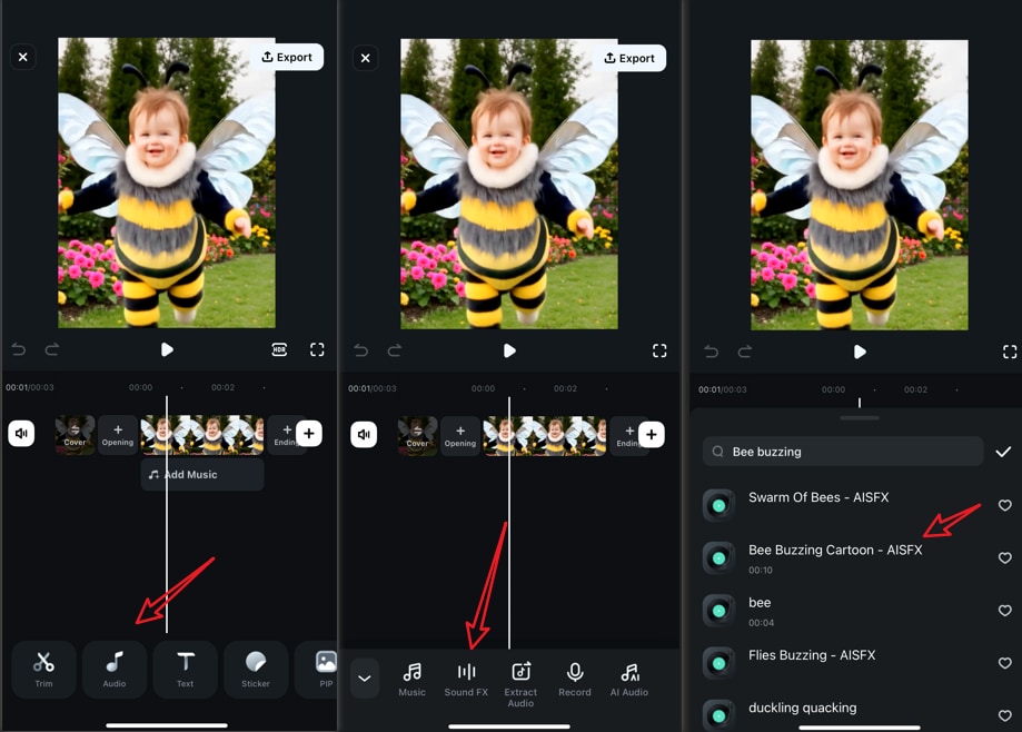add bee buzzing sound effect to the video