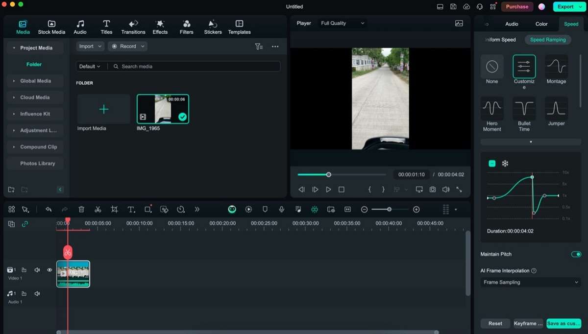 filmora speed ramping tool