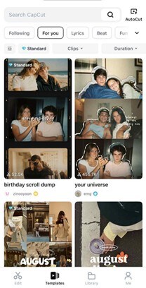 capcut templates selection