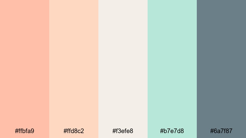 twilight balcony glow peach mint color palette with hex codes