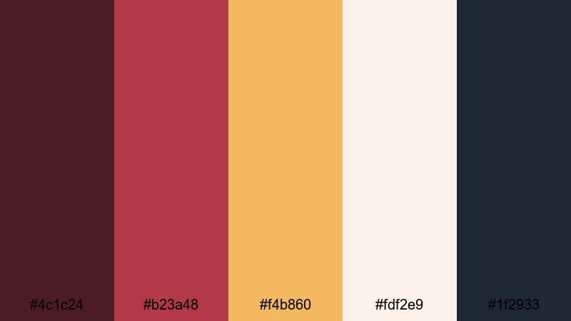 twilight ballroom whisper gold red color palette with hex codes
