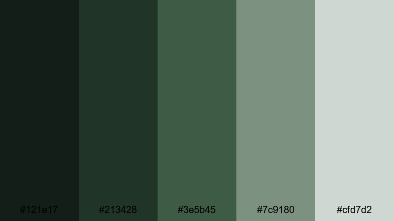 twilight evergreen mist woodland color palette with hex codes