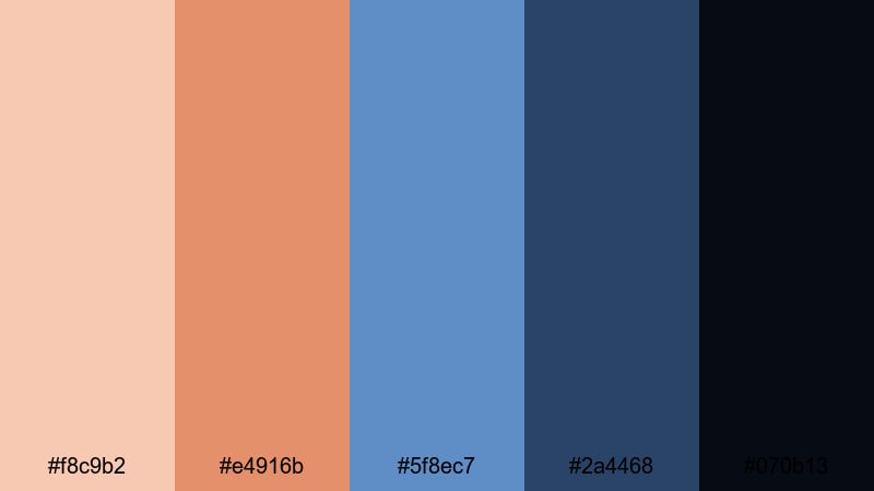 twilight loft drama blue peach color palette with hex codes