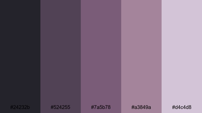 twilight script studio gray maroon color palette with hex codes