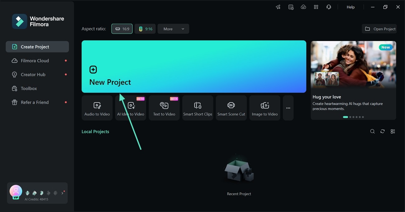 filmora desktop new project