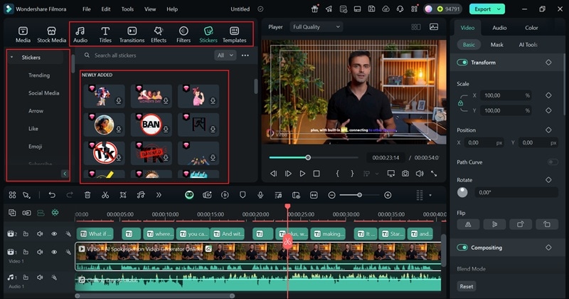 browse through filmora library and features